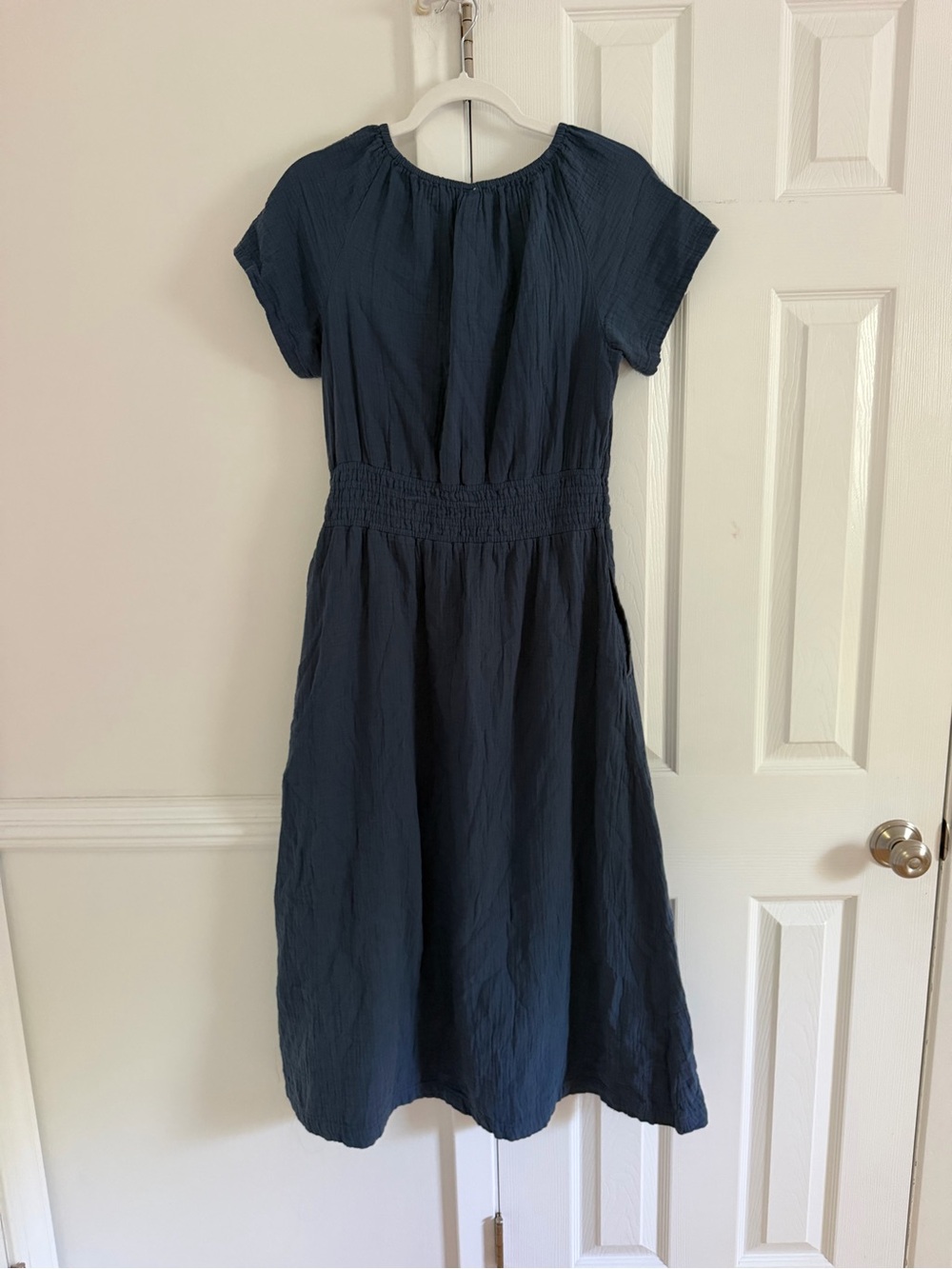Pact Coastal Double Gauze Organic Boho Midi Dress Navy Blue Medium - Picture 5 of 7